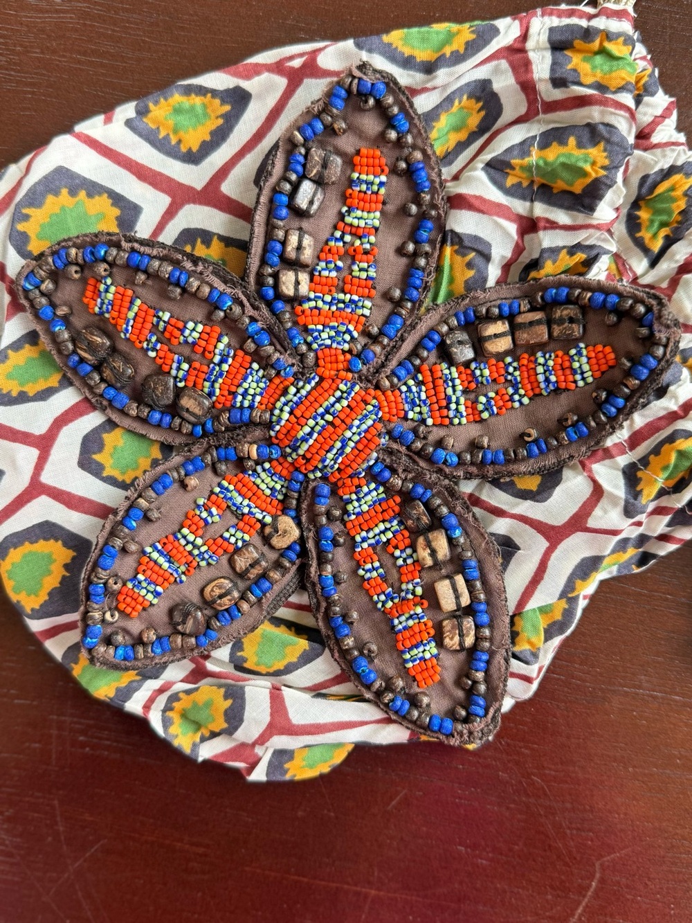 Maliparmi Beaded Floral Brooch in Orange, Blue & Brown